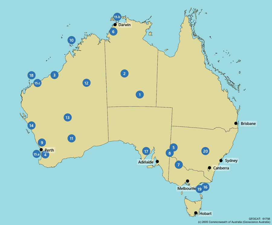 Map of Australia showing location of Major Projects